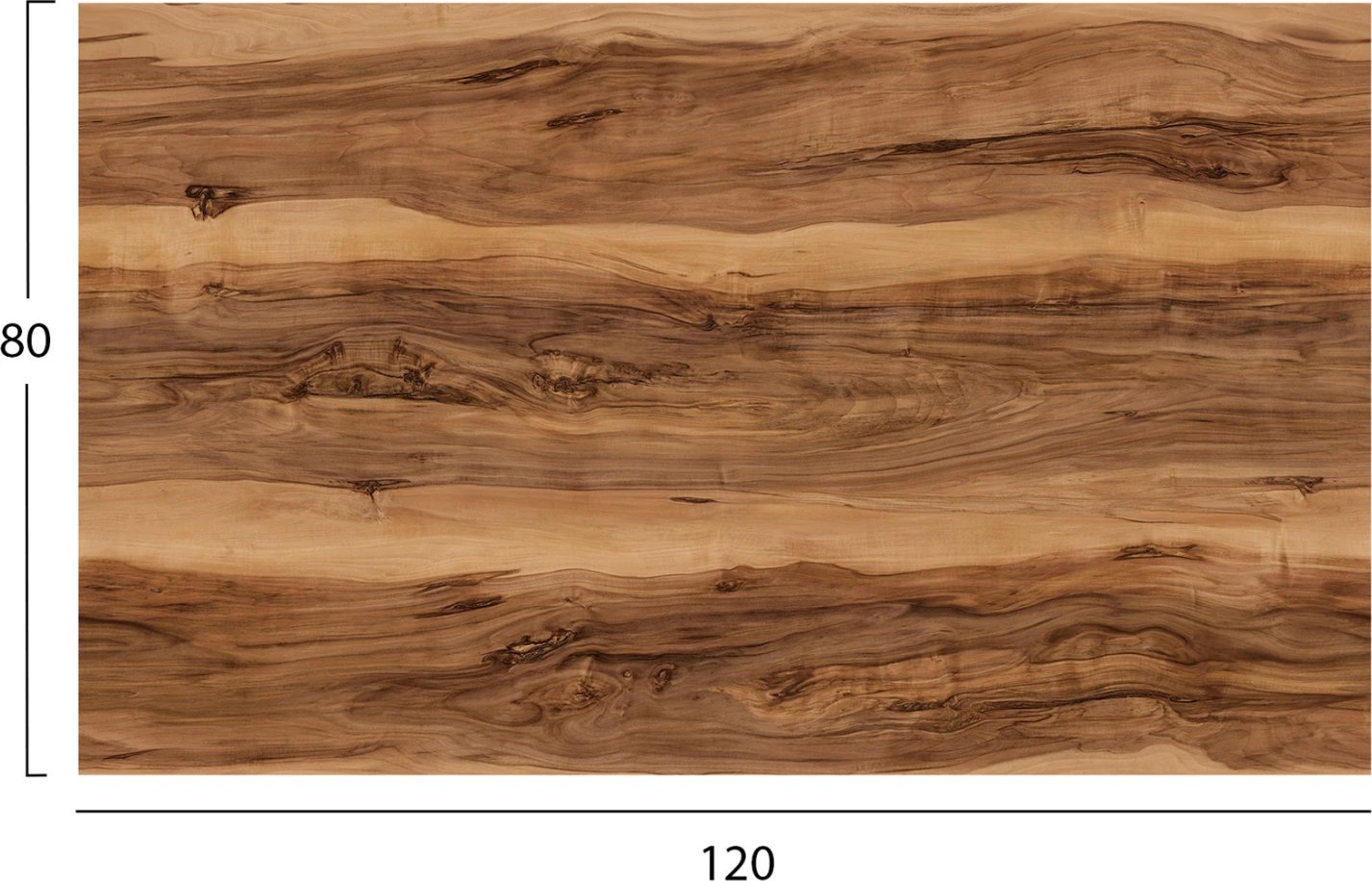 Sipërfaqe tavoline drejtkëndëshe, ngjyrë Indian Sheesham, HPL, 120x80cm