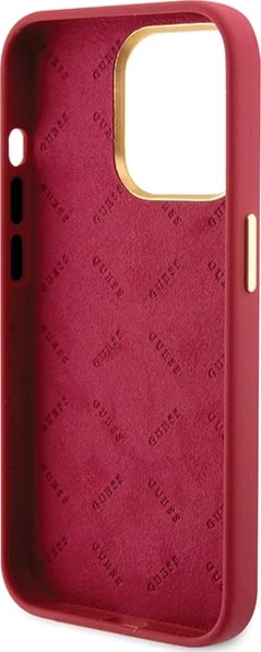 Mbështjellës Guess për iPhone 15 Pro, Silicone Script Metal Logo & Frame, Kuq