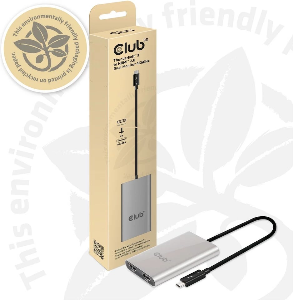 Adapter Thunderbolt 3 në 2x HDMI Club3D, 4K@60Hz, argjendtë