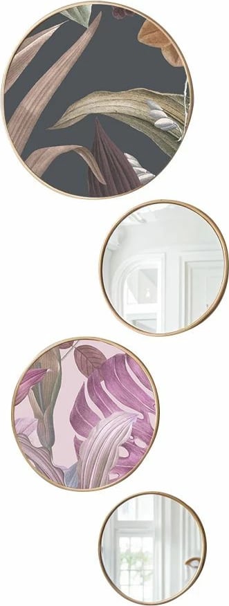 Set dekorativ me piktura MDF me kornizë dhe pasqyra (4 copë), Wallity, Roundmirrorset - 0002