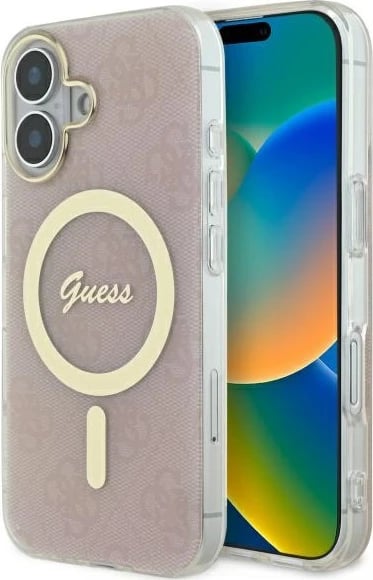 Mbështjellës Guess IML 4G MagSafe për iPhone 16 Plus, Rozë