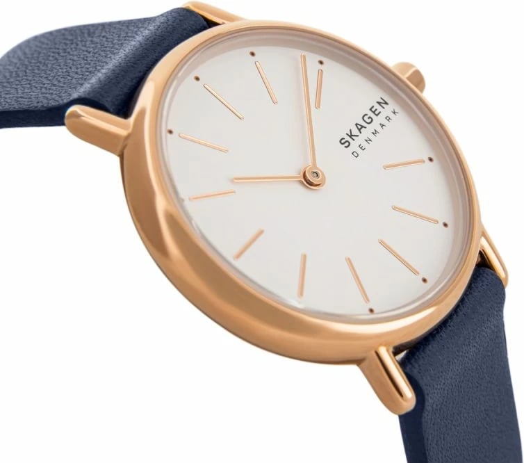 Orë dore për femra Skagen, rozë gold me rrip blu