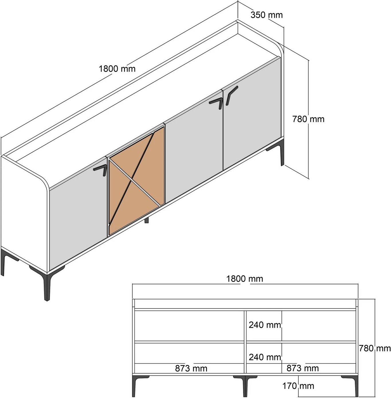 Konsol Hanah Home, Venedik, ngjyrë arre dhe travertin