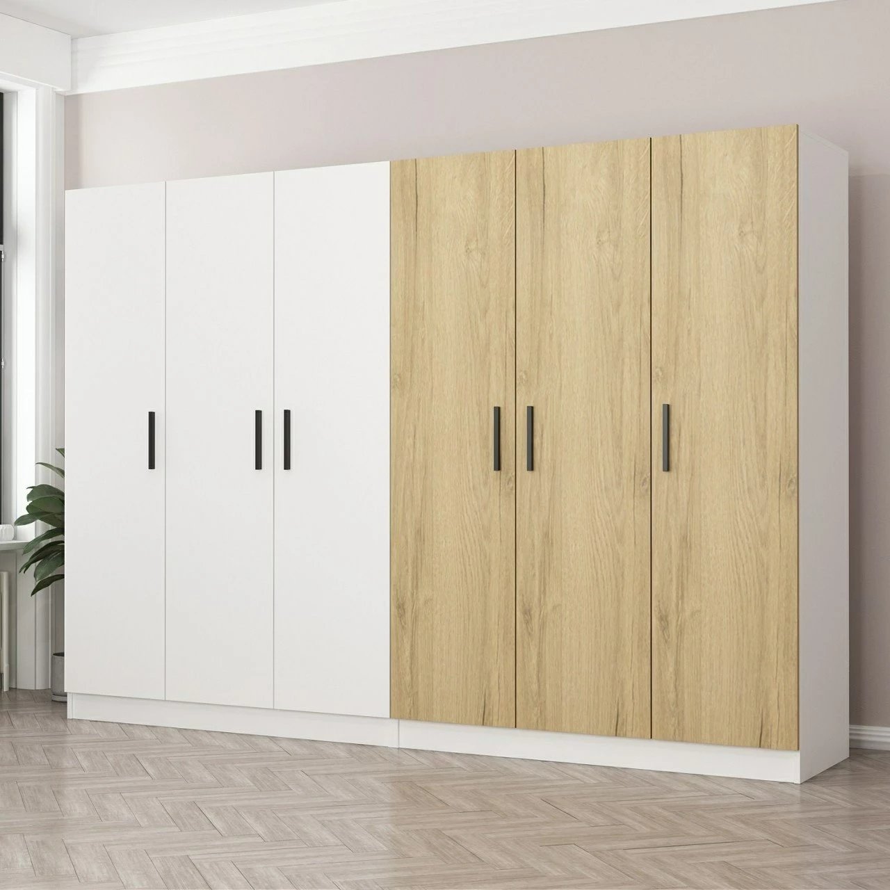 Dollap Hanah Home, Kale - 3957, i bardhë dhe arre, me shumë rafte