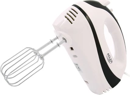 Mikser dore, Adler AD 4205, 300W (max 550W), 5 shpejtësi, Turbo, set rrahëse + spiralë, bardh e zi