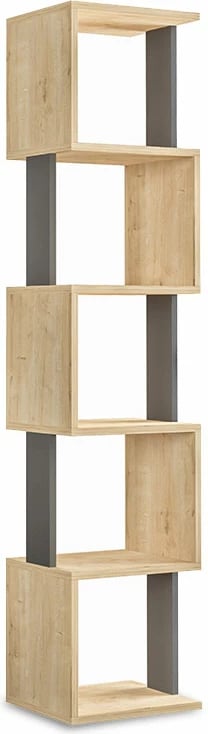 Raft librash - Kolonë Piri, ngjyrë lisi-antracit, 35x30x161cm