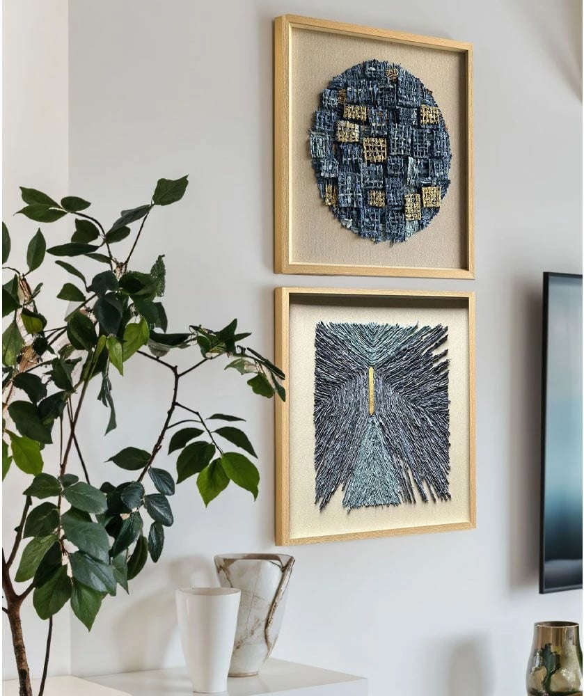 Pikturë dekorative Azure World, letër, xham, bezhë-blu-natyrale, 80x80x4 cm