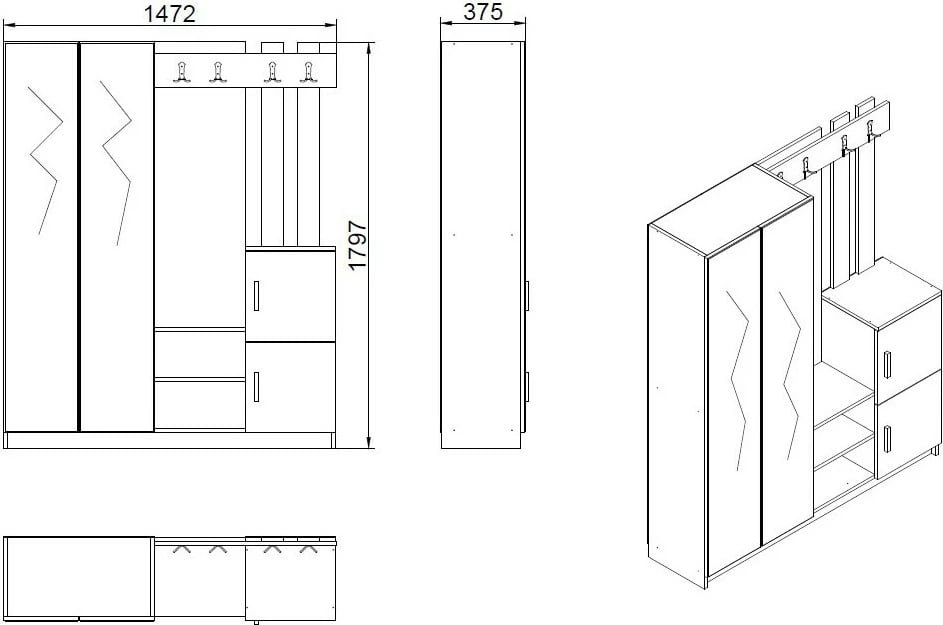 Stendë korridori Skye Decor, ngjyrë pishë Atlantike dhe e bardhë, DD8-AW