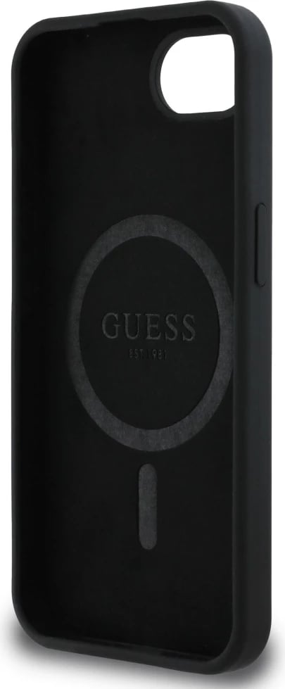 Mbështjellës Guess Silicone Script Metal Logo MagSafe për iPhone 16e, i zi Mbështjellës Guess Silicone Script Metal Logo MagSafe për iPhone 16e, i zi