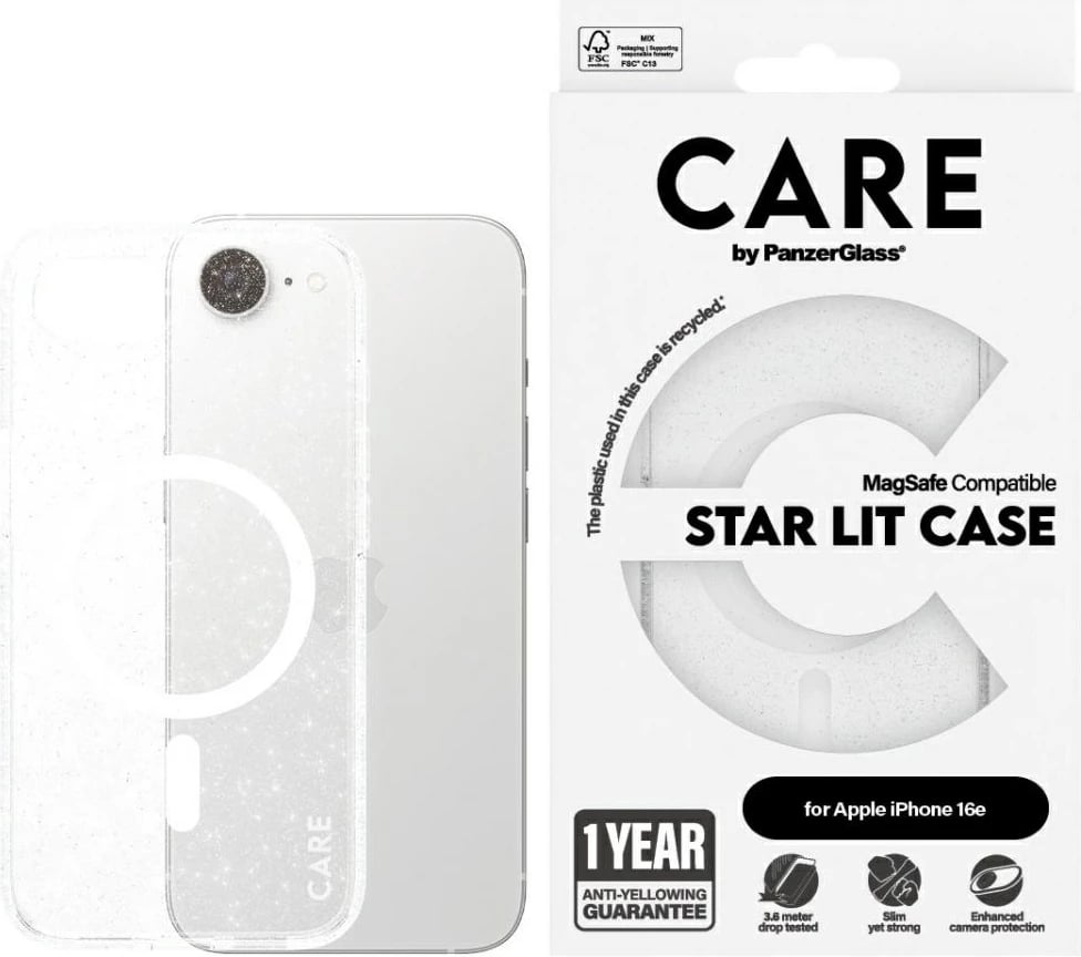 Mbështjellës PanzerGlass CARE Flagship Urban Combat StarLight White MagSafe për iPhone 16e, Transparent