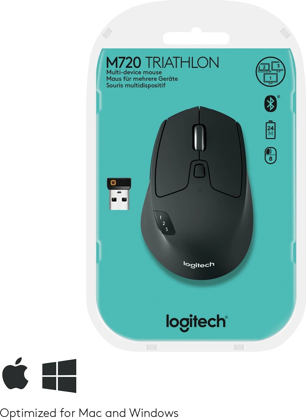 Maus Logitech M720 Triathlon, RF Wireless + Bluetooth, 1000 DPI
