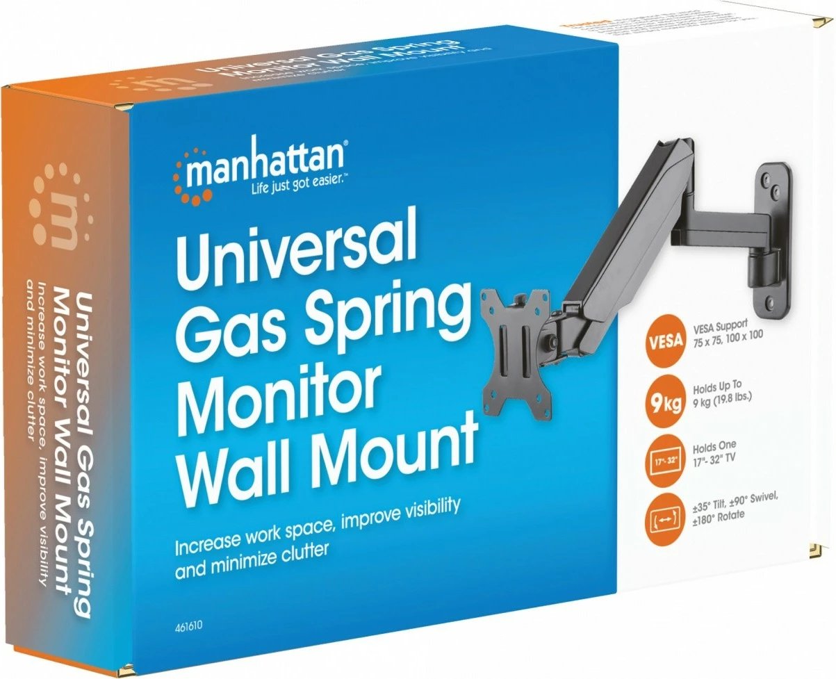 Mbajtëse muri për TV/monitor Manhattan 461610, 17-32 inç, gas spring, e zezë Mbajtëse muri për TV/monitor Manhattan 461610, 17-32 inç, gas spring, e zezë