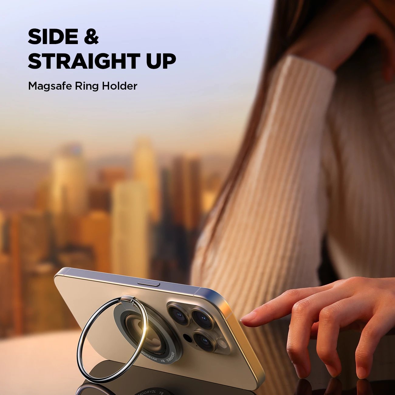 mbajtës magnetik MagSafe për celular Joyroom JR-ZS383, unazë gishtit, kompatibilitet iPhone 12–15 dhe telefona 4.7–7", shndërrohet në qëndrim, i zi