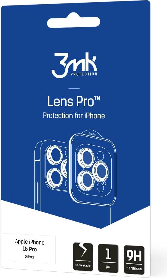 Mbrojtës xhami për lente iPhone 15 Pro 3mk Lens Protection Pro, Silver