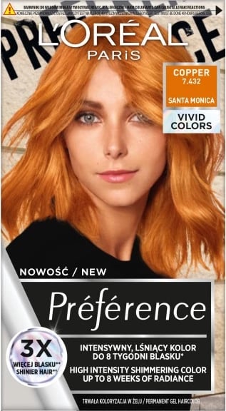Ngjyrë për flokë për femra L'Oreal Paris Preference Vivid Colors 7.432 Copper, 1 copë