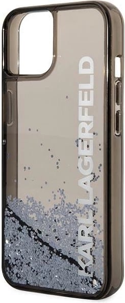 Mbështjellës Karl Lagerfeld Liquid Glitter Elong për iPhone 14, 6.1", i zi