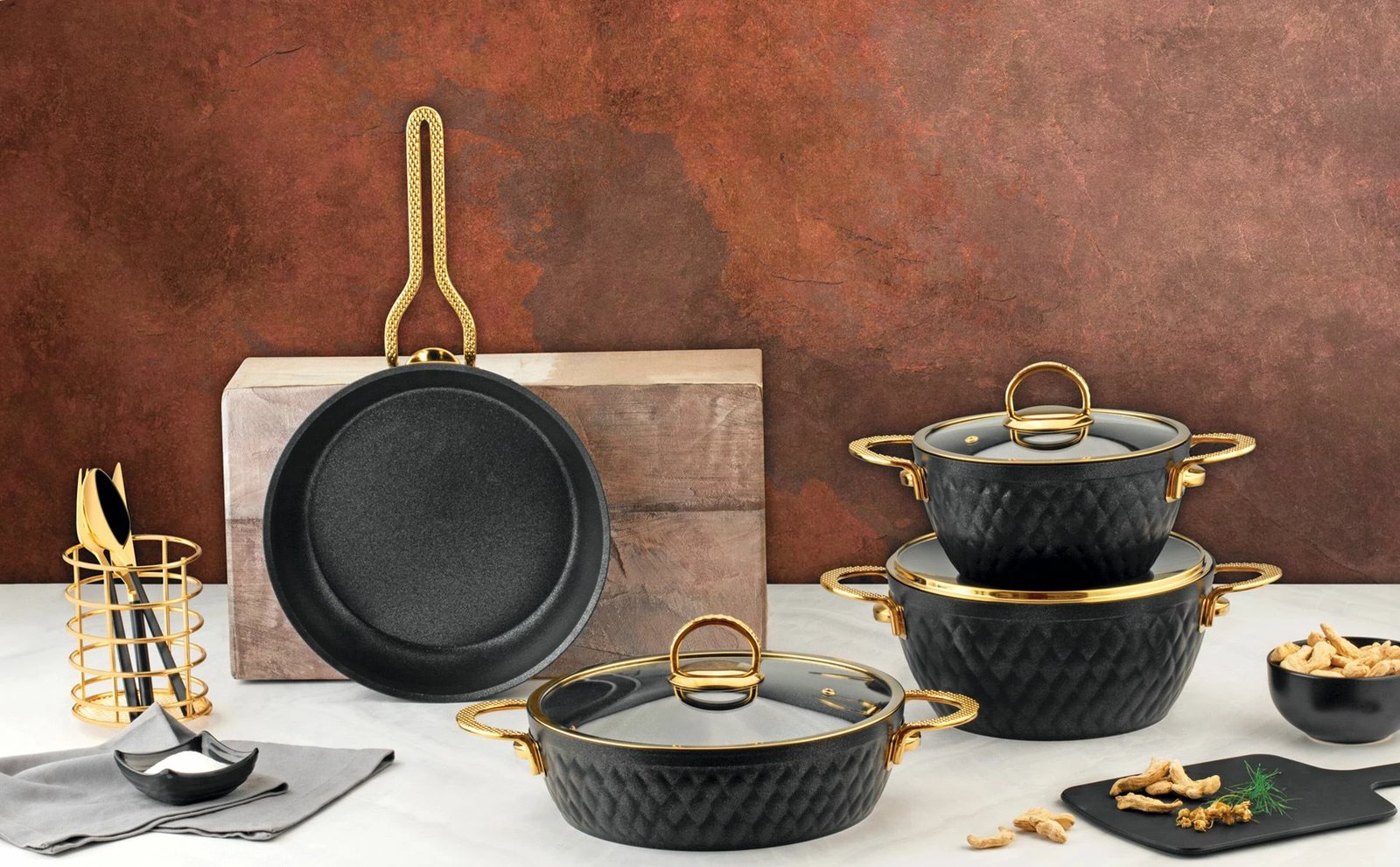 Set tenxheresh (7 copë), Hermia Concept, İnci6042, ngjyrë e zezë