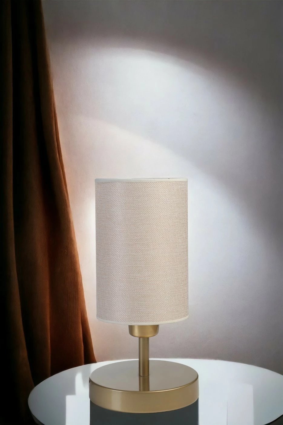 Llambë tavoline Opviq, Rumeli, trup metalik, abazhuri krem-ari, 34cm