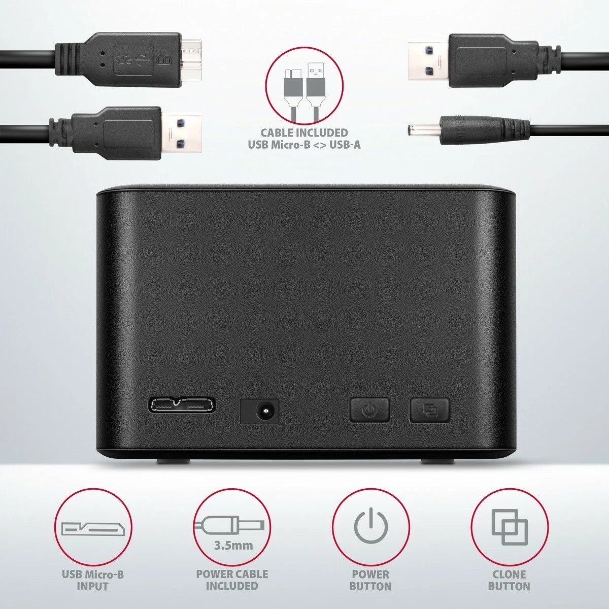Kasë AXAGON ADSA-D25 MINI USB 3.2 Gen 1 për 2x SSD/HDD 2.5", e zezë