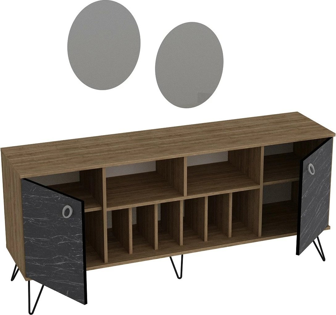 Konsol Skye Decor, Lorenz Ayna, ngjyrë arre dhe e zezë, me pasqyra