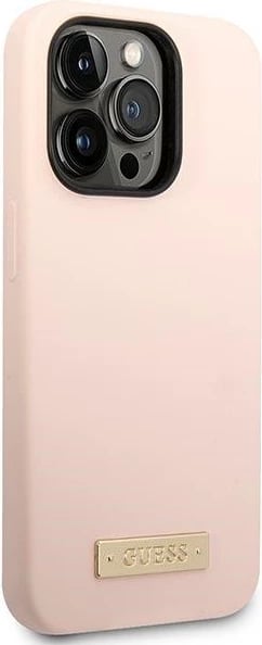 Mbështjellës Guess GUHMP14XSBPLP për iPhone 14 Pro Max 6.7", silikon, MagSafe, rozë