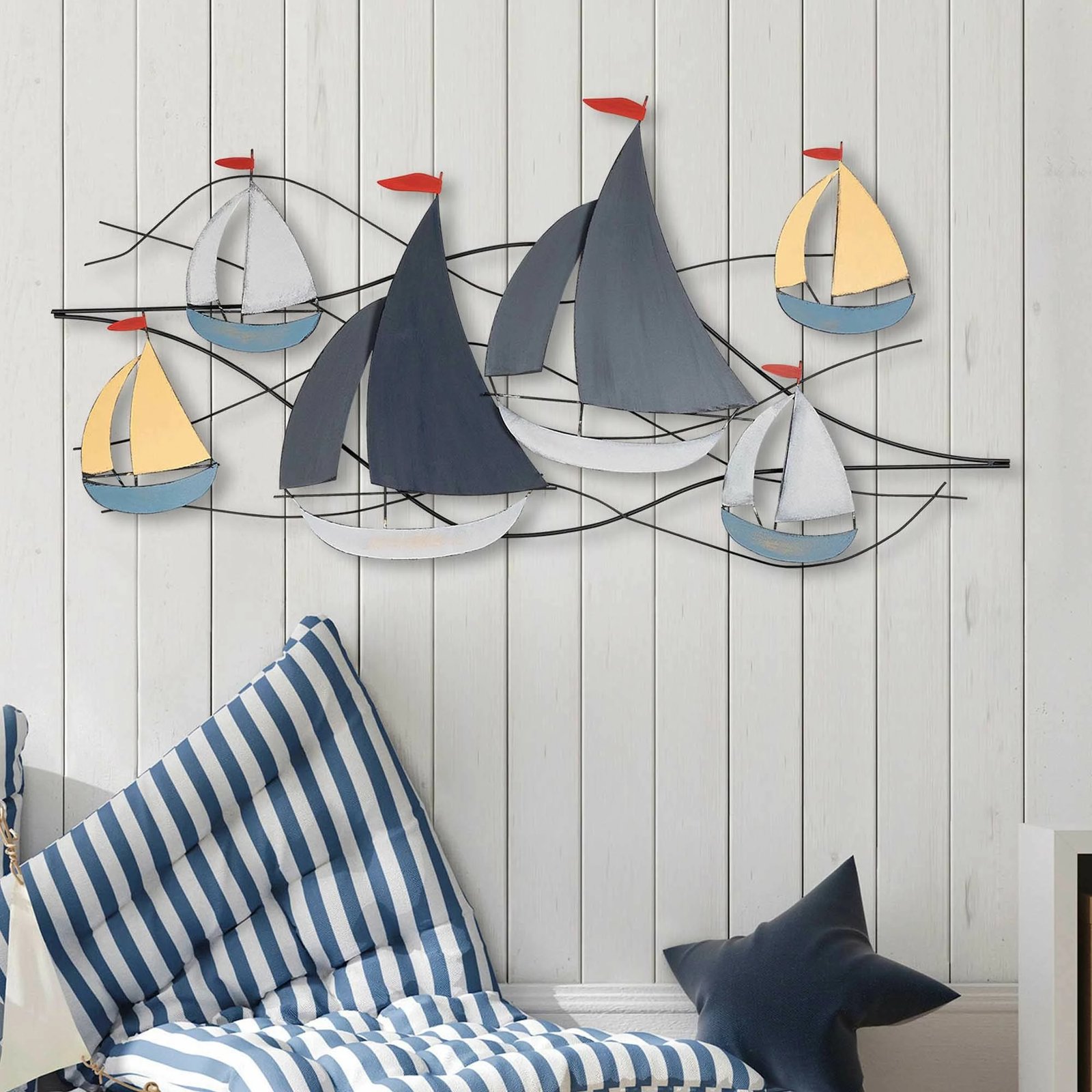 Aksesor dekorativ metalik për mur Wallity, Hizir, shumëngjyrësh, 123x60cm