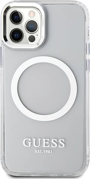 Mbështjellës Guess Metal Outline Magsafe për iPhone 12 / iPhone 12 Pro, argjend