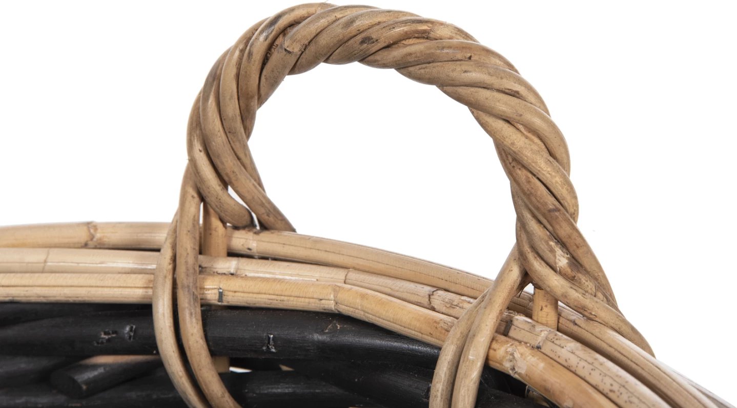 Shporta dyshemeje 2 copë, Potts, FH4379, rattan, ngjyrë e zezë dhe natyrale, Φ61+Φ45 cm