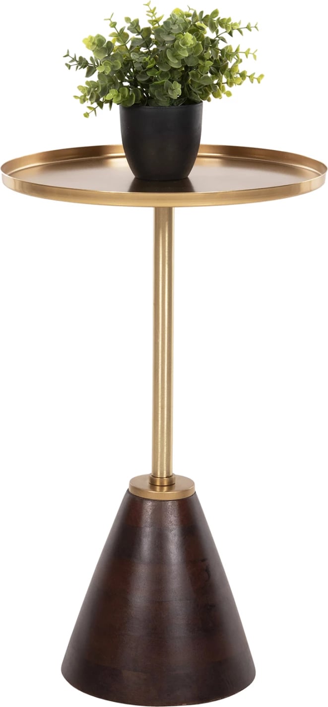 Tavolinë anësore rrethore KAPPUR FH9726 dru mango ngjyrë arre-metal në ar Φ38x62Hcm