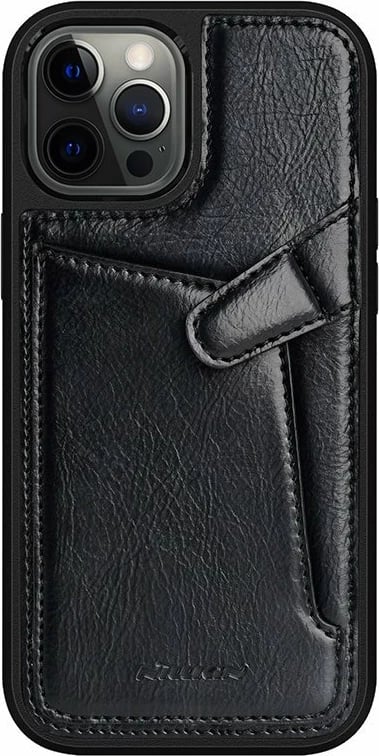 Mbështjellës Nillkin Aoge Leather Case për iPhone 12 mini, lëkurë natyrale, xhep për monedha, e zezë