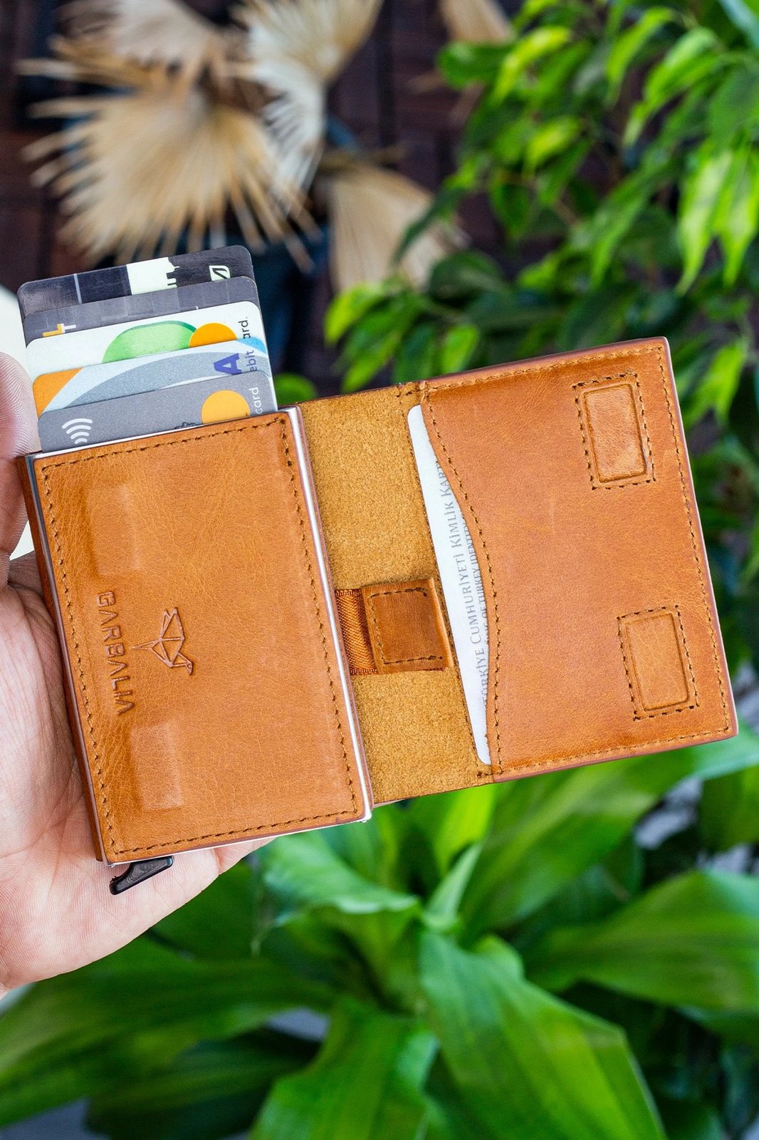 Mbajtës kartelash Zoozie Bags, lëkurë ngjyrë mustard