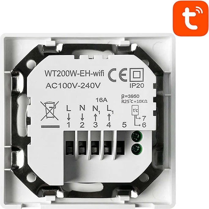 Termostat i mençur Wi‑Fi për bojler, Avatto WT200-BH-3A-W, 3A, Tuya Smart Life, ekran LCD me prekje, AC 95-220V, i bardhë