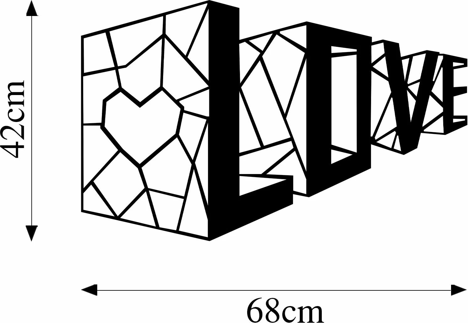 Aksesor dekorativ metalik për mur, Wallity, Love 4, ngjyrë e zezë, 68x42cm