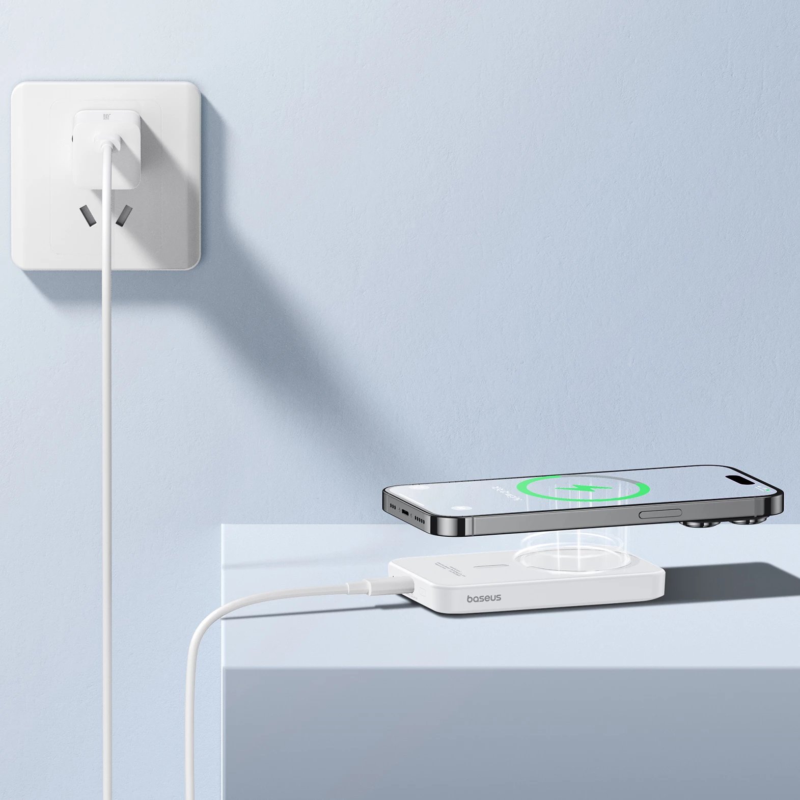 Power bank Baseus Magnetic Mini 5000mAh, 20W, me kabllo USB-C, Bardhë