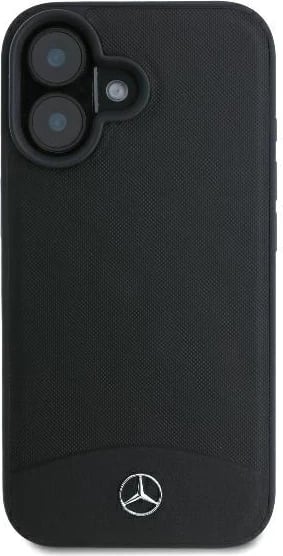 Mbështjellës Mercedes për iPhone 16, MagSafe, lëkurë teksturë dhe e lëmuar, e zezë