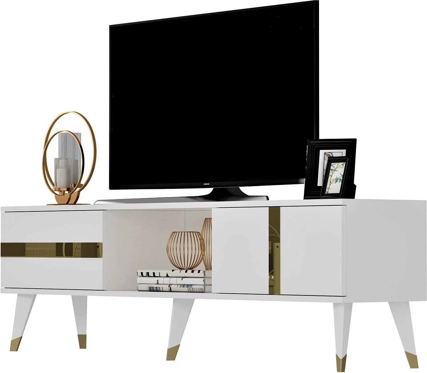 Komodë TV Hanah Home, Vania, e bardhë dhe ari