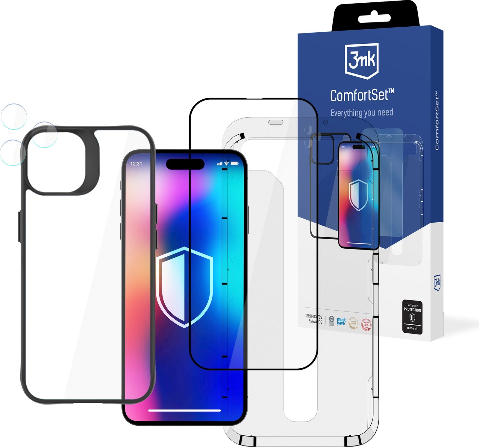 Mbështjellës 3mk Protection Comfort Set 4in1 për iPhone 14 Pro, i zi