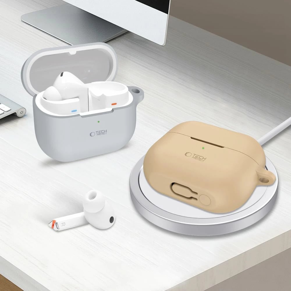 Mbështjellës Tech-Protect për Samsung Galaxy Buds 3 / 3 Pro, silikon, kafe, me karabiner