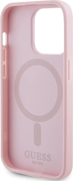 Mbështjellës Guess GUHMP14XPSAHMCP për iPhone 14 Pro Max, Saffiano MagSafe, rozë