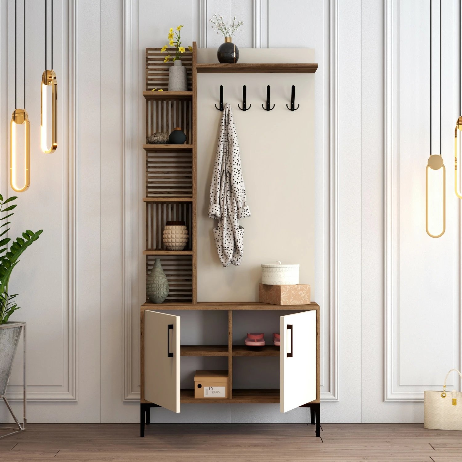 Stendë për korridor, ngjyrë arre dhe krem, Skye Decor, Viyana D