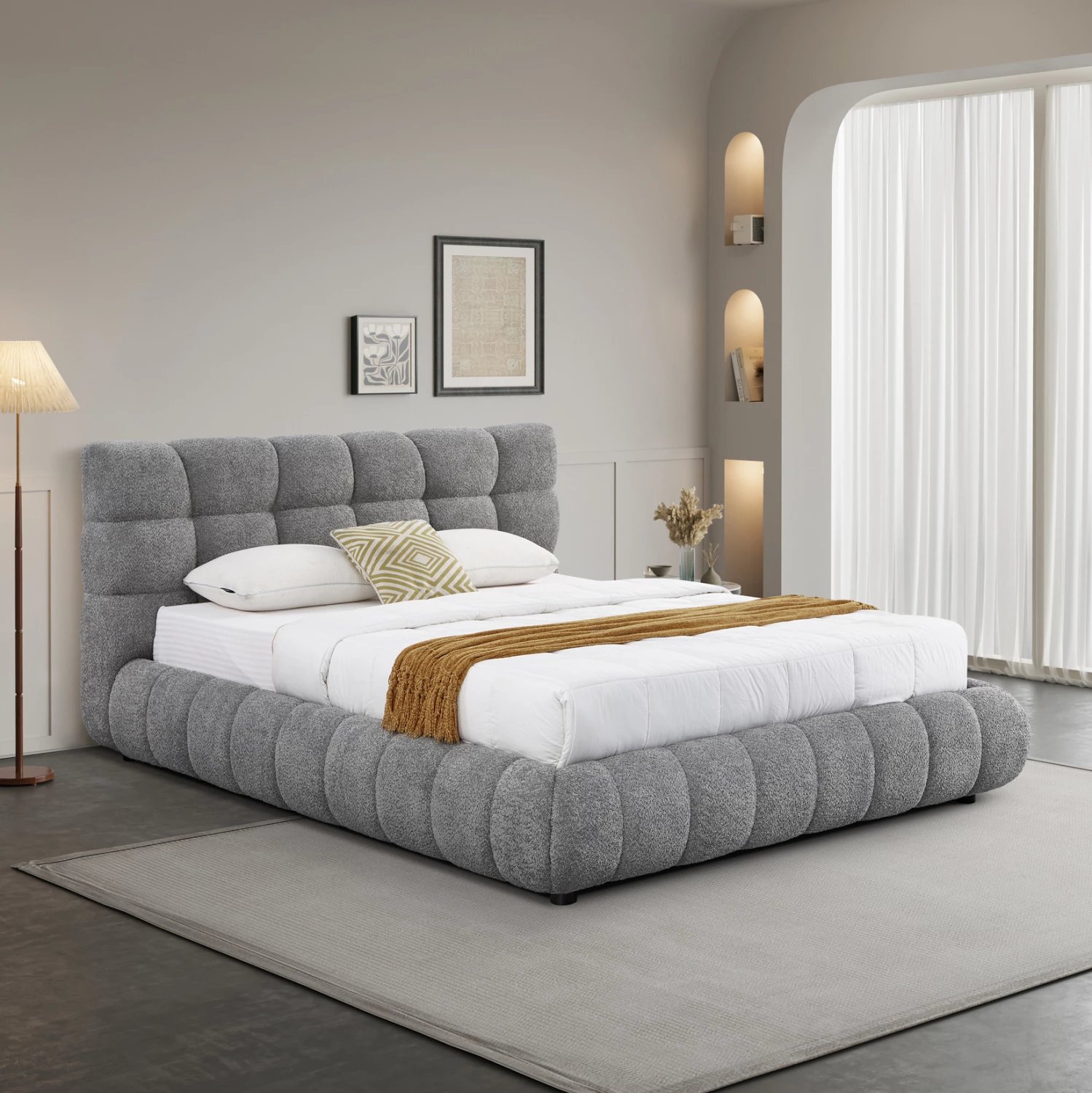Krevat dopio me hapësirë për depo, stof chenille gri, SOMNIUM CD725.01, dyshek 160x200cm