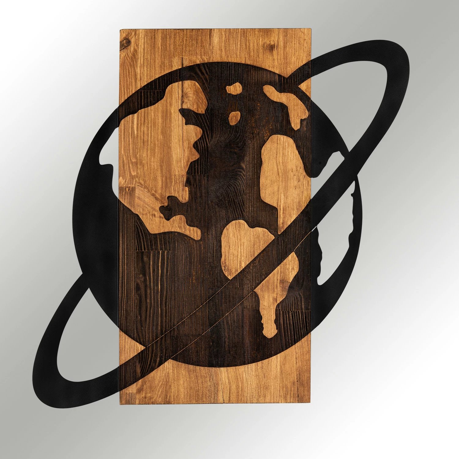 Aksesor dekorativ për mur, dru dhe metal, Wallity Gezen, ngjyrë e zezë dhe arre, 58x58cm