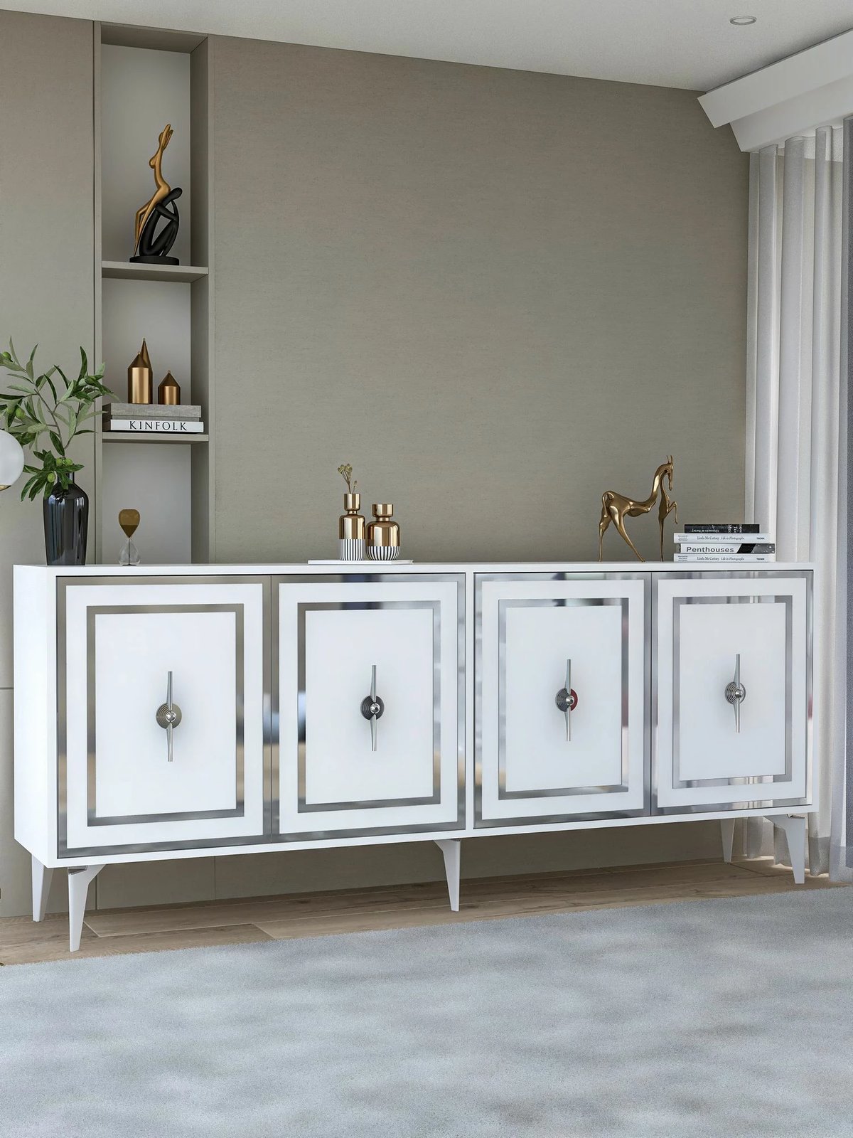 Konsol Skye Decor, samba e bardhë, argjend