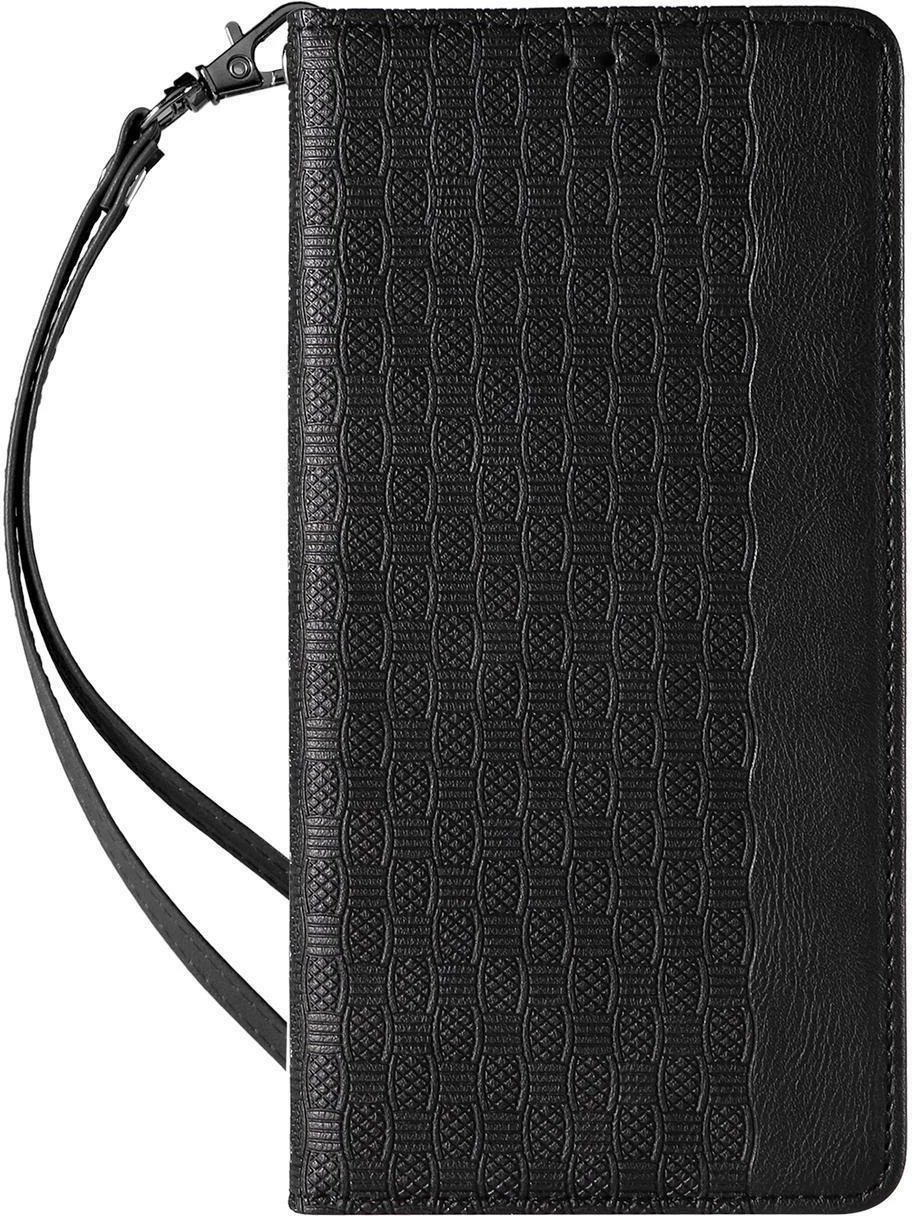Mbështjellës Hurtel Magnet Strap Case për Samsung Galaxy S23+, me portofol, qëndrim, litar dore, e zezë