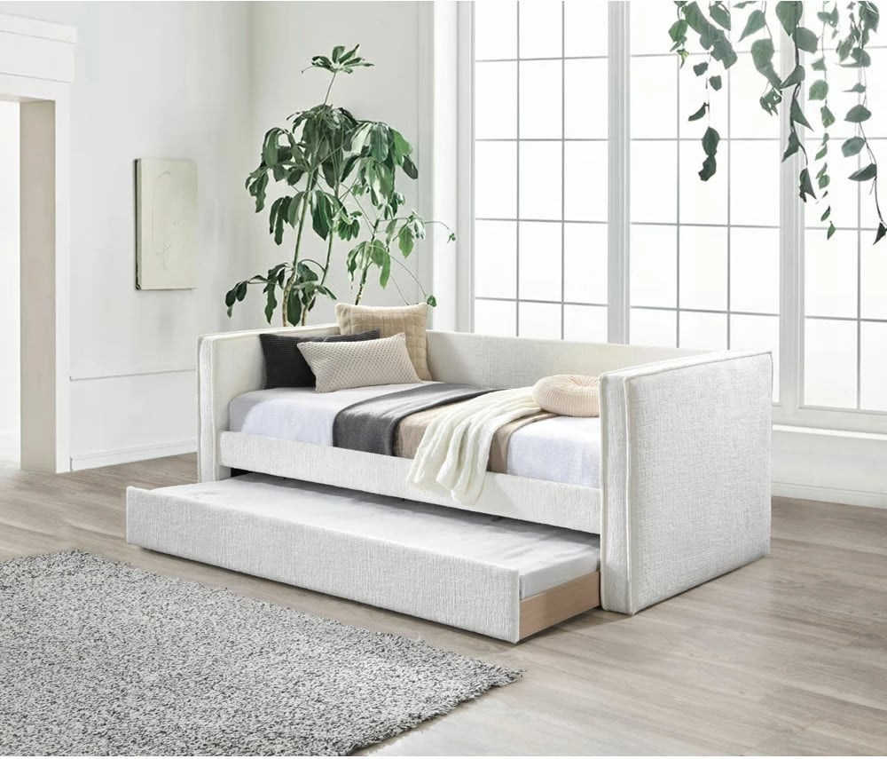 Krevati divan Calmo, për dyshek 90x190cm, krem, 222x99x84.2