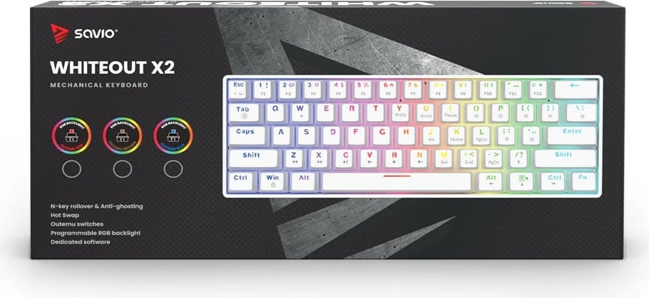 Tastierë mekanike Savio WHITEOUT X2 PEACH, 60%, RGB, Hot Swap, e bardhë
