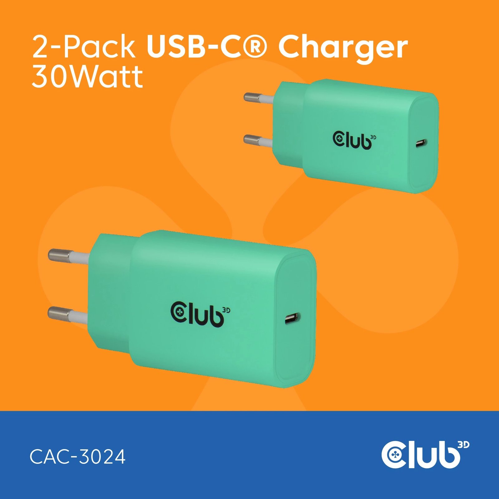 Karikues USB-C Club3D CAC-3024 30W 2 copë gjelbër