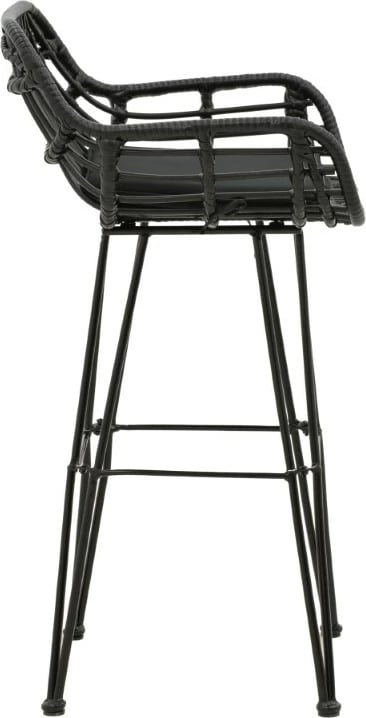 Karrige për bar Naoki me jastëk pe ngjyrë zezë-metal këmbë zezë 52x50x90cm