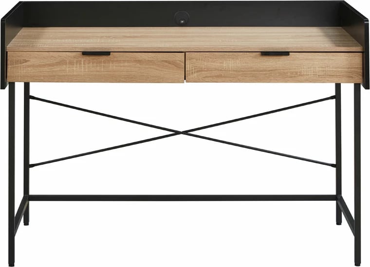 Tavolinë pune me 2 sirtarë, ngjyrë natyrale/zezë, HOMI, 123x60x86 cm