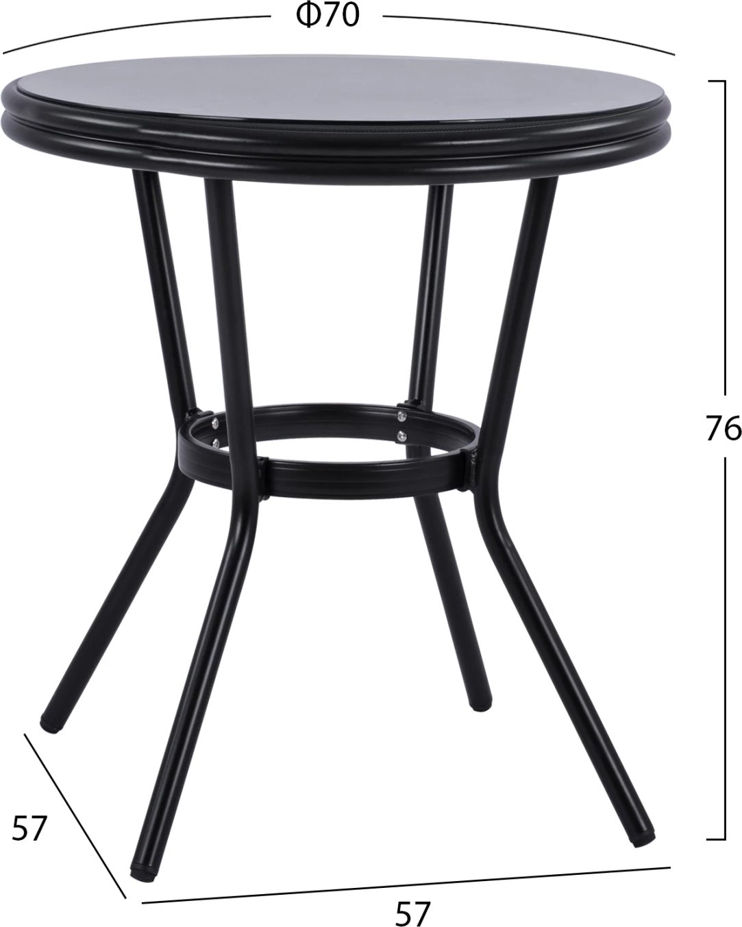 Tavolinë alumini '70cm pamje bambu FH5532.02 e zezë me xham Φ70X76 cm